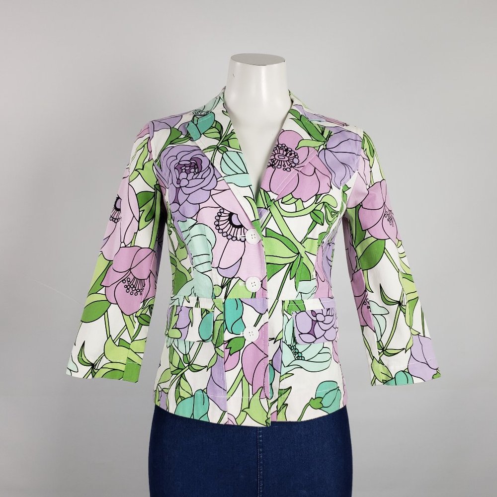 Anne Taylor Flower Print Cotton Blazer Size XS